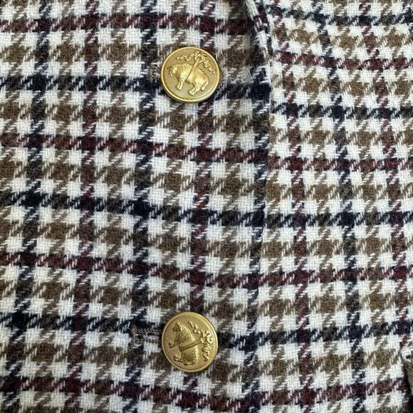 Brooks Brothers Red Fleece Wool Blazer Jacket Size 12 Houndstooth Gold Buttons - Picture 6 of 12